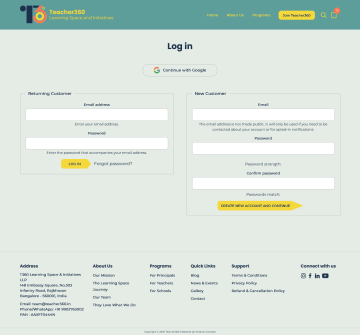 Checkout Login-Sign up  - Teacher360 Learning Spaces